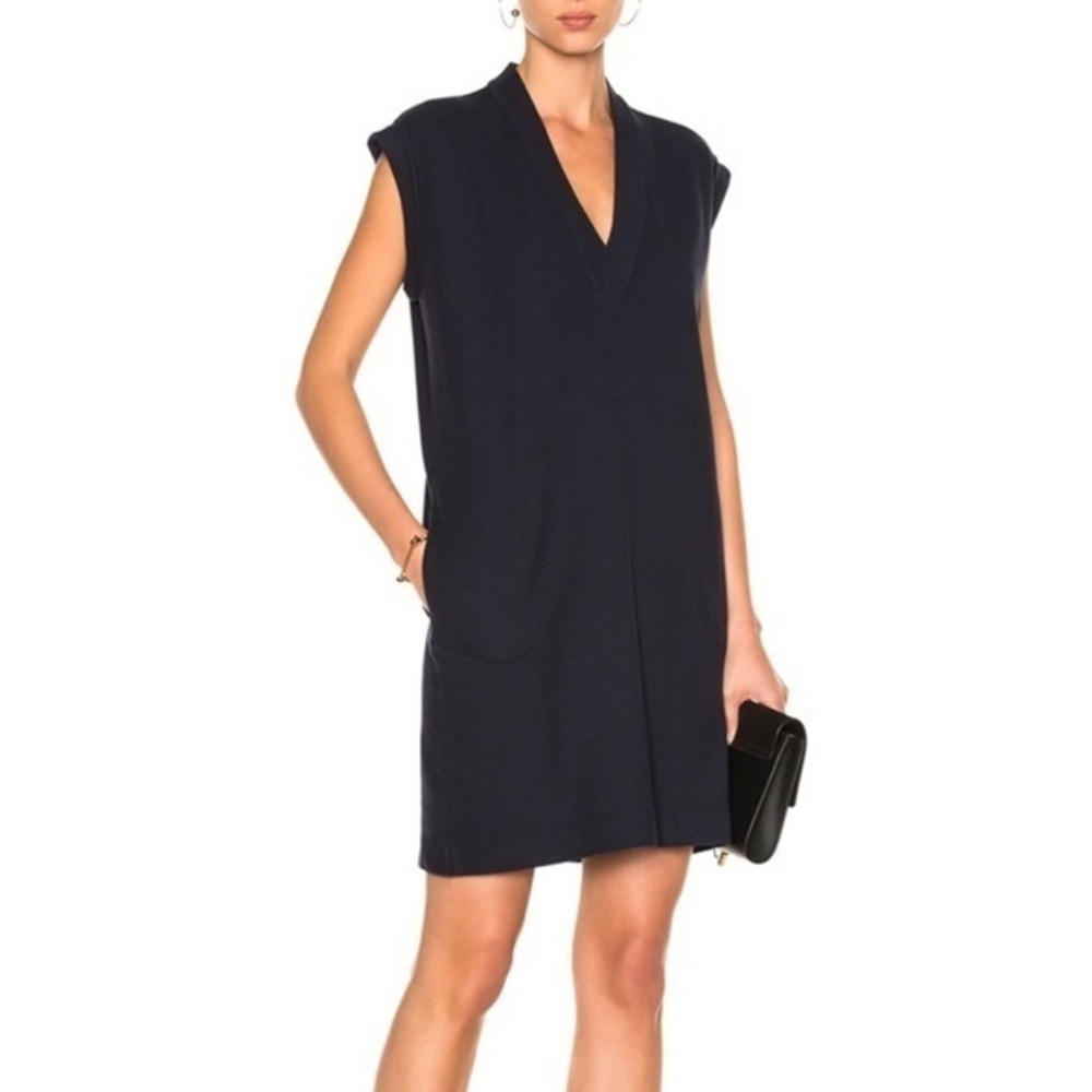 ATM Black Pima Cotton Oversized V-Neck Cap Sleeve Tunic Mini Dress